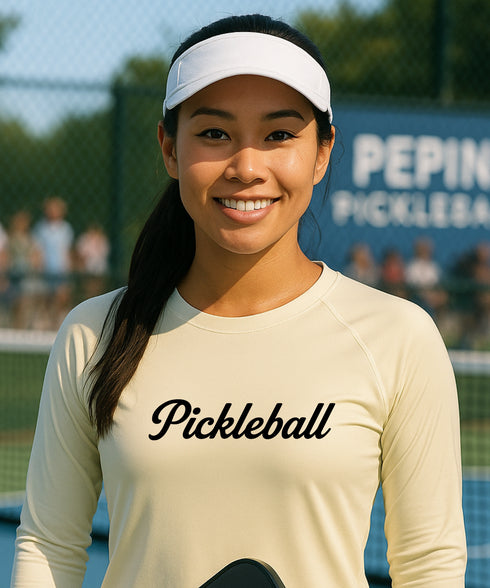 Pickleball Classic Script | Long Sleeve Performance Tee by Pepini Pickleball β white Men's Long Sleeve Performance Tee front view